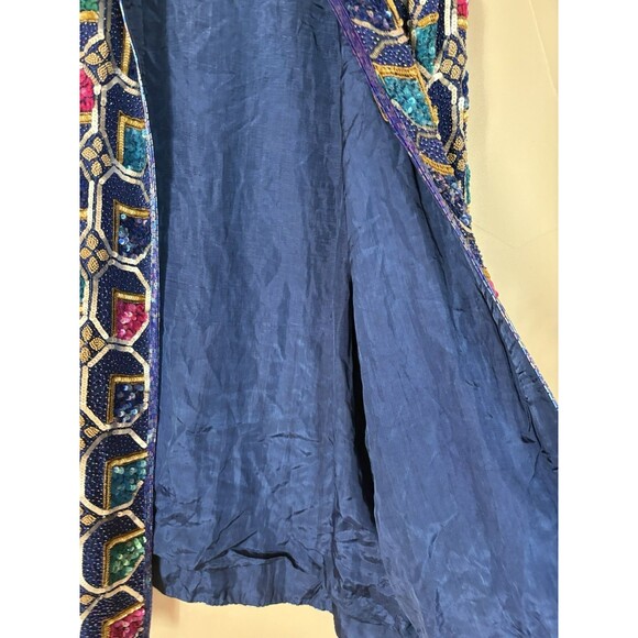 VTG i magnin 100% Silk Sequined Jewel Tone  Dress Coat by Judith Ann Creations L - Picture 3 of 16